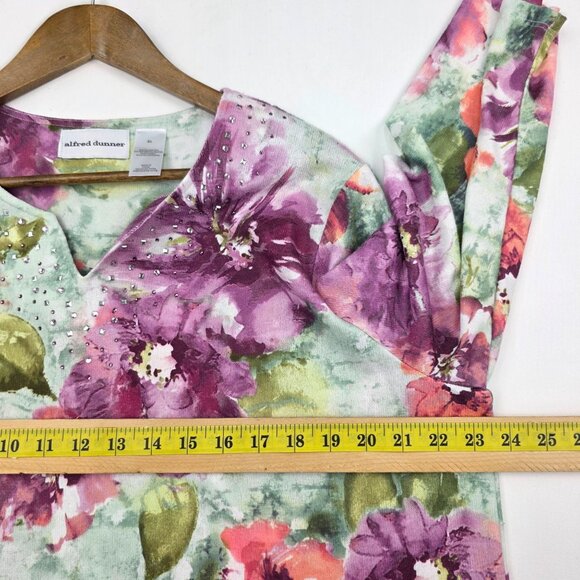 Womens Knit Top XL Floral Embellished 3/4 Sleeve V-Neck Boho Fairy Whimsical - Picture 10 of 12